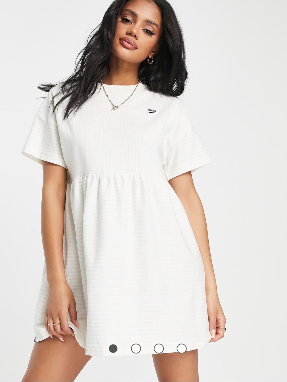 Puma Downtown Babydoll Dress in Beige and White Stripes